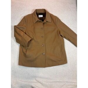 Charles Klein Car Coat Womens Large Camel Tan Good Plaid Lined Button Front